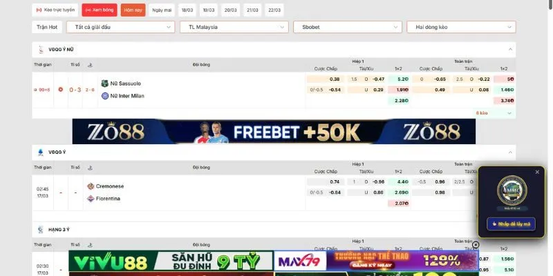 Bảng tỷ lệ kèo bóng đá Ý với đa dạng các giải đấu