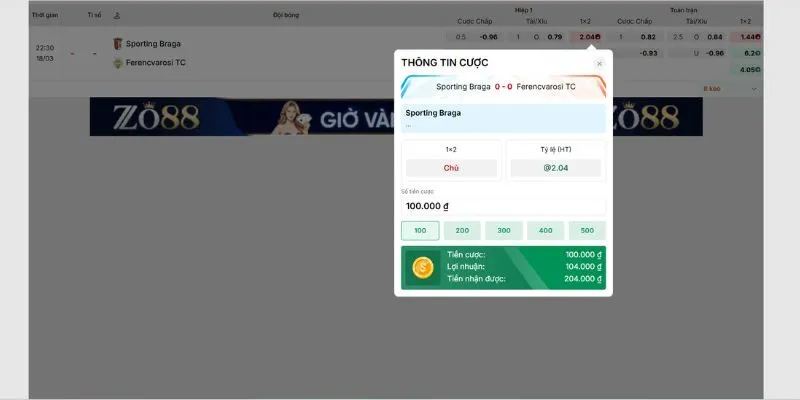 Thông tin tỷ lệ kèo Cúp C2 hiển thị rõ ràng, chi tiết