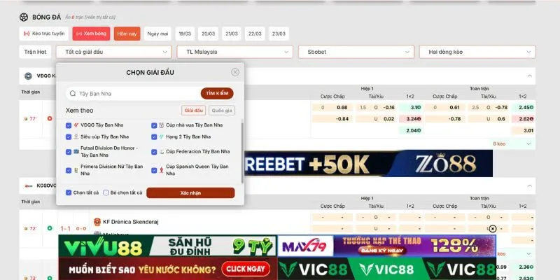Kèo Nhà Cái cập nhật tỷ lệ kèo của nhiều giải đấu Tây Ban Nha